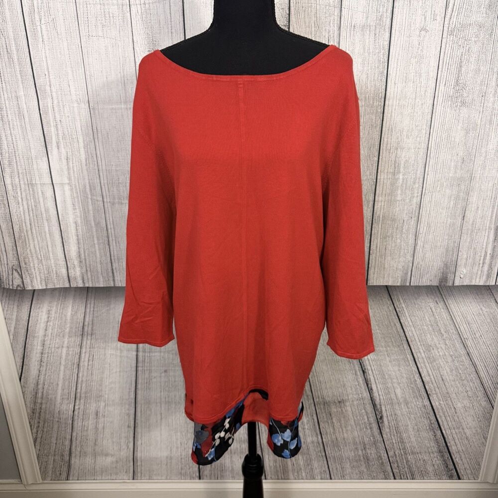 NWT The Limited Collection Women's 2X Red Watercolor Floral Layered Tunic Blouse